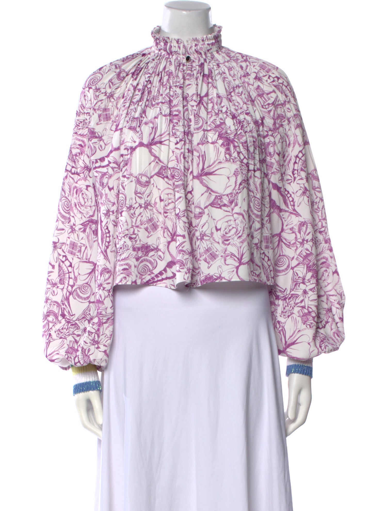 Tibi Floral Print Mock Neck Crop Top